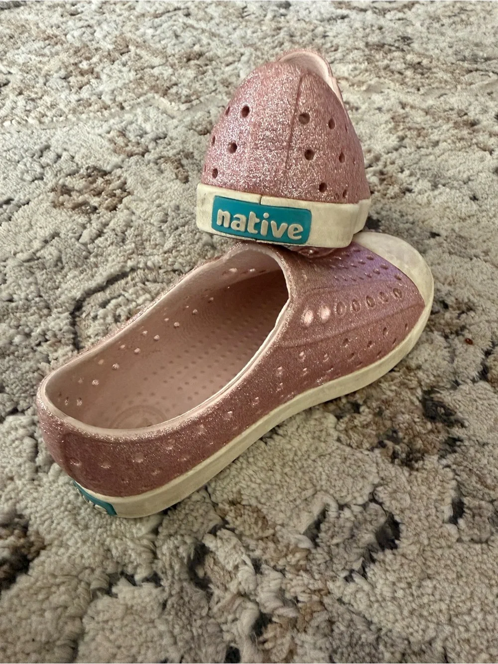 Native Shoes Kids Glitter Slip-On Sneakers in Rose Pink with Cream Toe